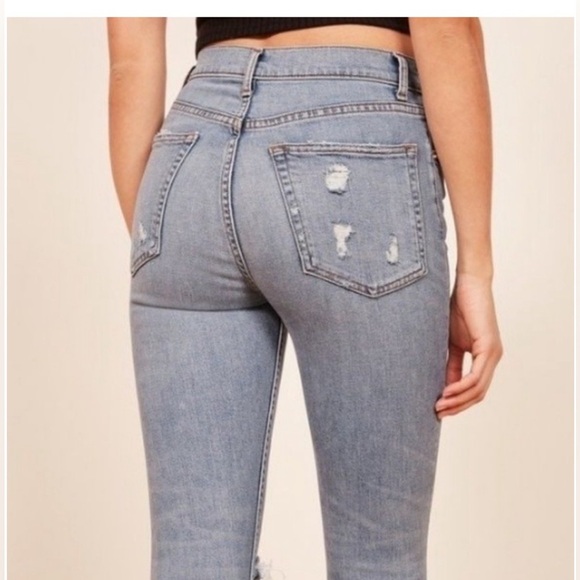 Reformation Harper High Rise Skinny Blue Jeans Raw Hem Distressed Maui USA 25 - Picture 4 of 10